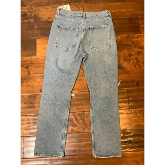 AGOLDE Light Wash Riley High Rise Straight Crop Distressed Blue Jeans, Size 29 - Picture 5 of 5